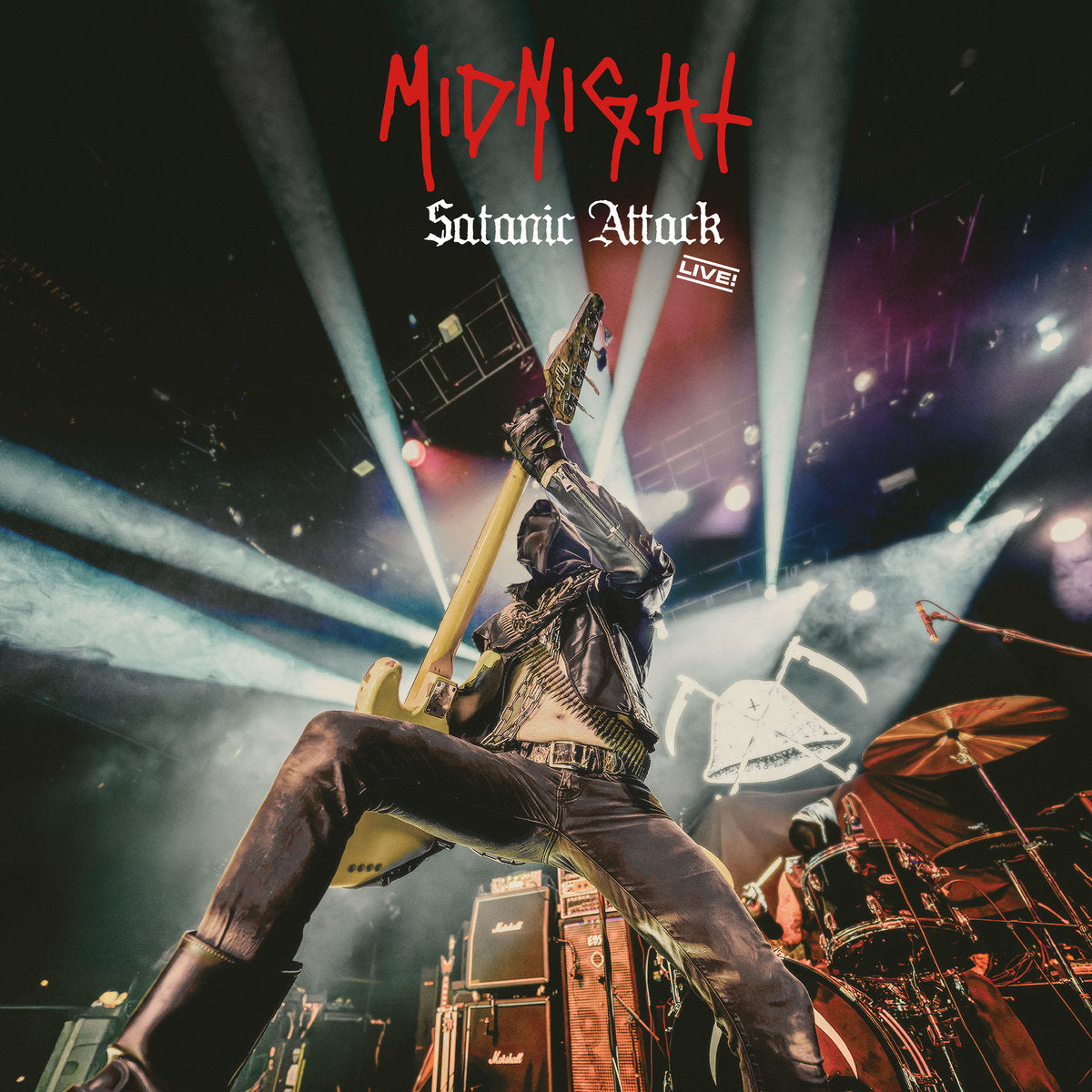 Midnight - Satanic Attack Live! (Blue White Black Vinyl) square album cover art