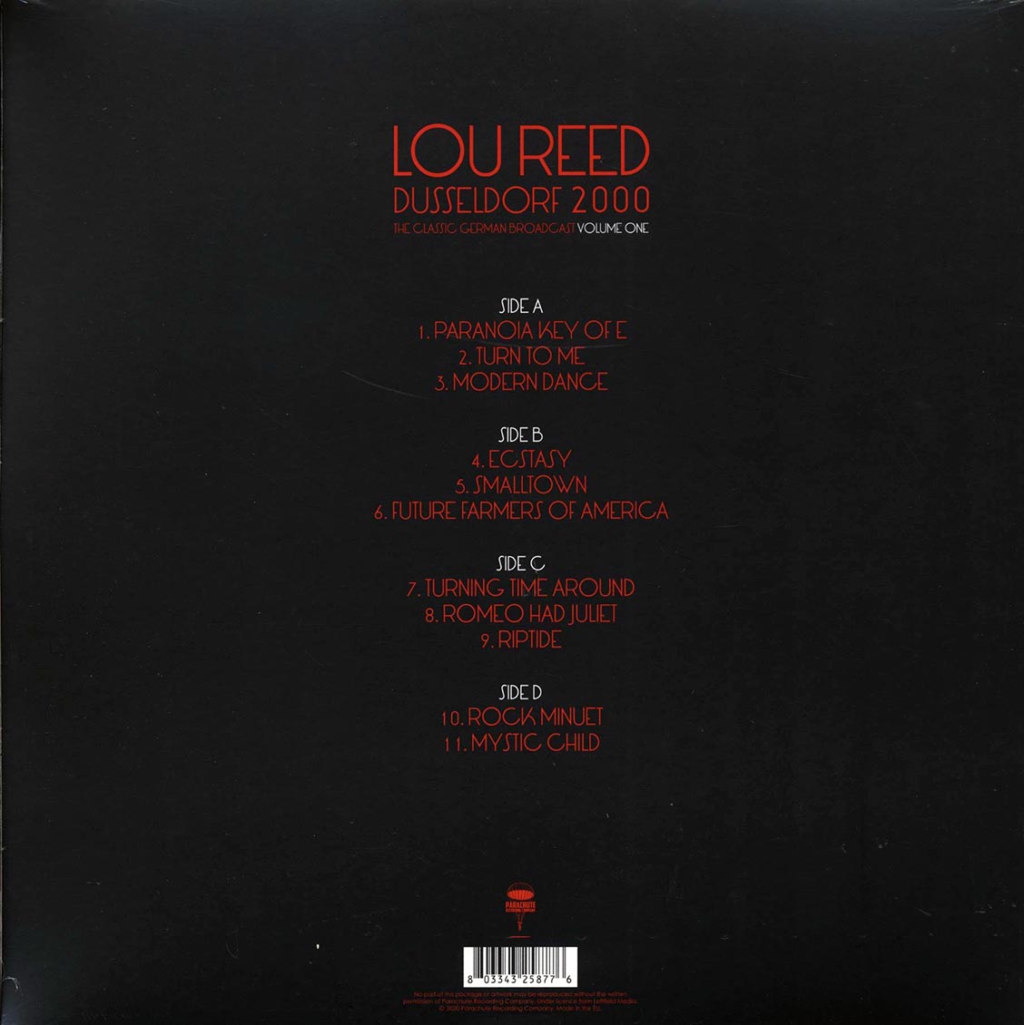 Lou Reed "Dusseldorf 2000 Volume 1: The Classic German Broadcast" 2xLP