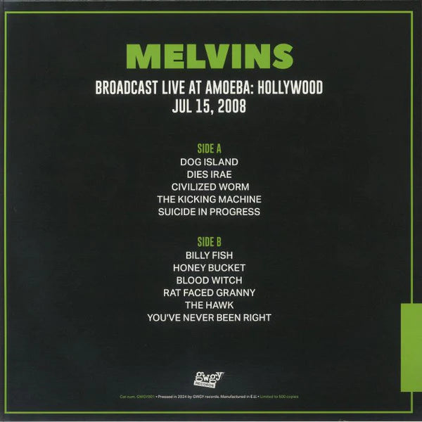 Melvins "Broadcast Live At Amoeba · Hollywood 6/15/2008" LP