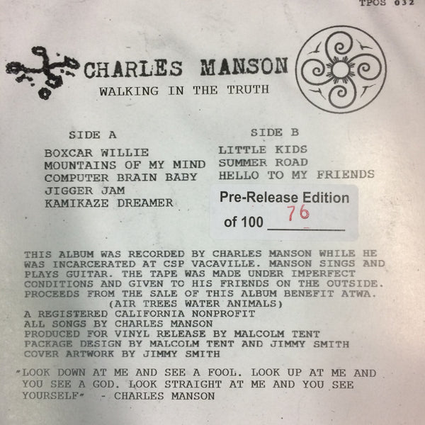 Charles Manson "Walking in the Truth" LP - Dead Tank Records - 2